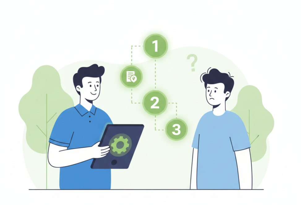 Causfy support team members in blue shirts helping and providing information to users